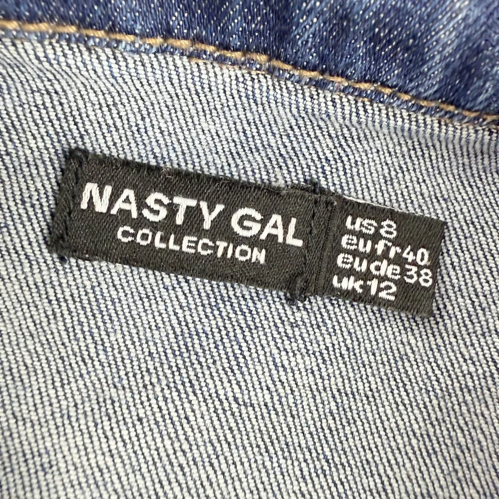 Nasty Gal Denim Jumpsuit Size 8 Long Sleeve Button Up Collar Womens Blue Denim - Picture 3 of 11